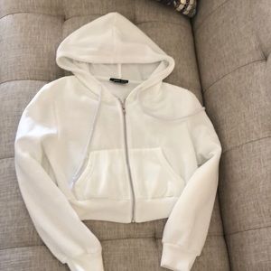 White cropped zip hoodie